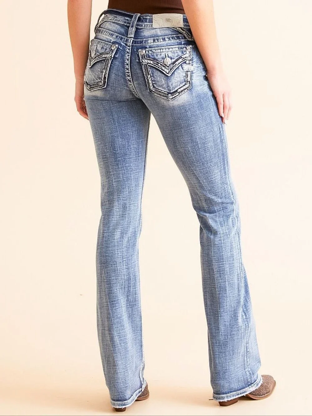 NWOT Miss Me Y2K Style Low Rise Boot Cut Selvedge Premium Denim Jeans Size 26 - Picture 2 of 16